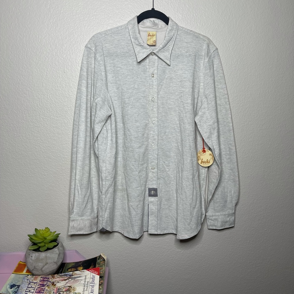 Buki Power Oxford Gray Sport Shirt Button Down Long Sleeve